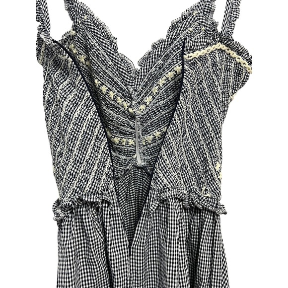 Tach Clothing Dress Womens XS Blue White Gingham Embroidered Cotton Maxi Ruffle - Picture 10 of 14